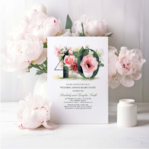 Convites Rosa Floral Aniversário de Casamento de 40 anos