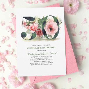 Convites Rosa Floral Aniversário de Casamento de 50 anos