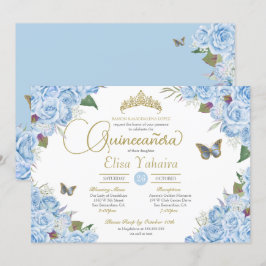 Convites Rosa Floral Azul Claro Tiara Borboleta Tiara Quinc