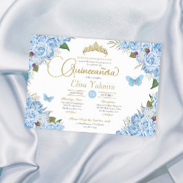 Convites Rosa Floral Azul Claro Tiara Borboleta Tiara Quinc