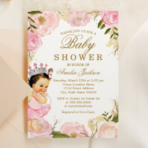 Convites Rosa Floral Baby Princess É um Chá de fraldas