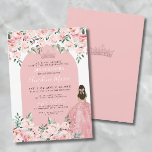 Convites Rosa Floral Bege Rosa Quinceanera