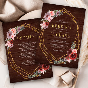 Convites Rosa Floral Borgonha Dourado Tudo em Uma Árvore Ca