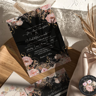 Convites Rosa Floral Cor-de-Água Rosa, Preto, Queda, Preto