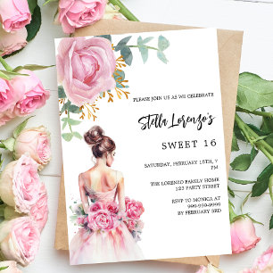 Convites Rosa floral cor-de-rosa Docinho 16