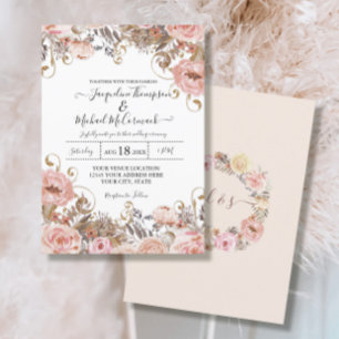 Convites Rosa Floral de Cor de Água Rosa Cinzenta Cinzenta 