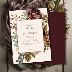Convites Rosa floral de Ivory Casamento no inverno Fall