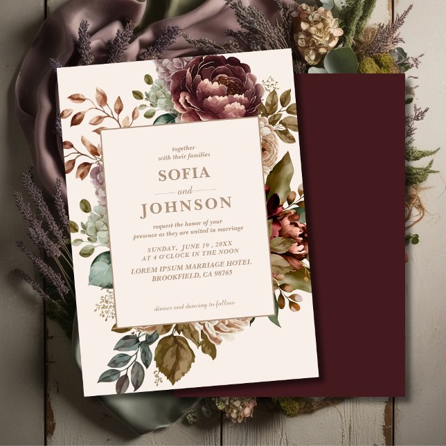 Convites Rosa floral de Ivory Casamento no inverno Fall (Criador carregado)