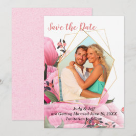 Convites Rosa Floral de Primavera Casamento Save the Date