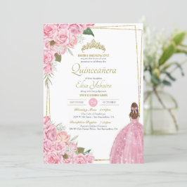 Convites Rosa Floral de Quinceanera Rosa Quince Vestido Ele