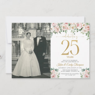 Convites Rosa Floral de Rubor 25º Aniversário