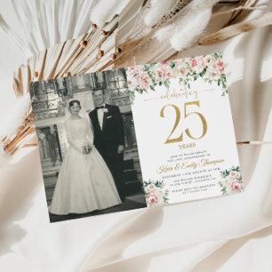 Convites Rosa Floral de Rubor 25º Aniversário