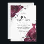 Convites Rosa Floral de Vestido e Borgonha<br><div class="desc">Burgundy & Silver Dress Floral Rosa Party 40 e Fabuloso Convite designs florais mais elegantes em nossa loja! Consulte a coleção correspondente em nossa loja</div>