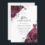 Convites Rosa Floral de Vestido e Borgonha<br><div class="desc">Burgundy & Silver Dress Floral Rosa Party 40 e Fabuloso Convite designs florais mais elegantes em nossa loja! Consulte a coleção correspondente em nossa loja</div>