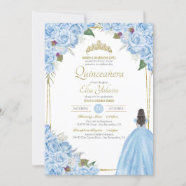 Convites Rosa Floral de Vestido Elegante de Quinceanera Azu