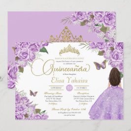 Convites Rosa Floral Dourada Roxo Tiara Butterfly Quince