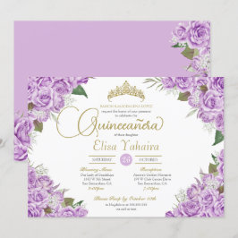 Convites Rosa Floral Dourada Tiara Quinceanera