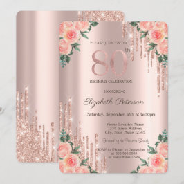 Convites Rosa Floral Dourado com Glitter Moderno