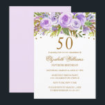Convites Rosa Floral Dourado roxo 50º Aniversário<br><div class="desc">Mais elegantes convites florais na Loja Little Bayleigh!</div>