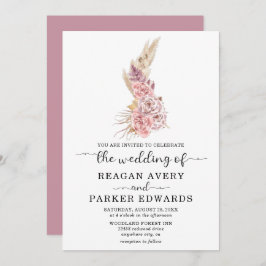 Convites Rosa Floral e Casamento Roxo de Grama Simples