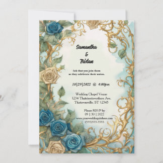 Convites Rosa Floral Elegante de Cor Azul Oceânica