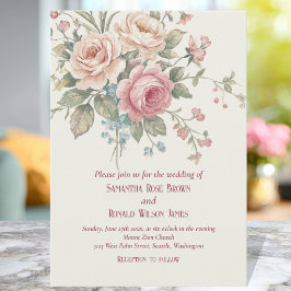 Convites Rosa Floral Elegante Formal Rosa Claro Casamento