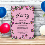 Convites Rosa Floral Elegante para Jardim Botânico<br><div class="desc">Este elegante convite botânico é perfeito para um aniversário floral moderno. O simples design apresenta um jardim botânico de rosas roxas e magenta e folhas verdes com tipografia preta elegante sobre fundo branco.</div>