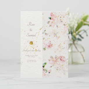 Convites Rosa Floral Elegante Texturizado Casamento