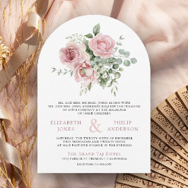Convites Rosa Floral Eucalipto Código QR Foto Casamento