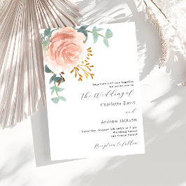 Convites Rosa floral eucalipto verde casamento
