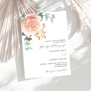 Convites Rosa floral eucalipto verde casamento