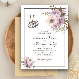 Convites Rosa Floral Islâmico Casamento Muçulmano Empoeirad