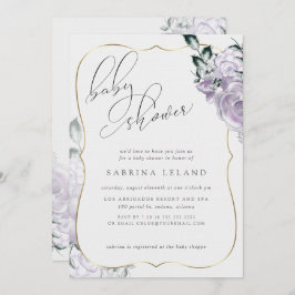 Convites Rosa Floral Lavanda de Chá de fraldas de Caligrafi