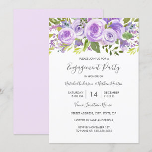 Convites Rosa Floral Lavanda Festa de Noivado Casamento