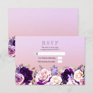 Convites Rosa Floral Lilás Roxo e Bege Casamento RSVP