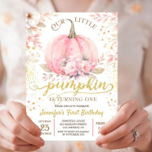 Rosa Floral Menina Abóbora Aniversário de 1 Ano co