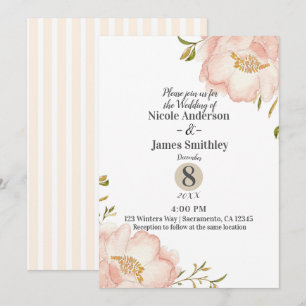 Convites Rosa Floral Moderno Elegante Chic Casamento