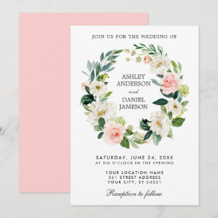 Convites Rosa floral P Wedding branco da grinalda da