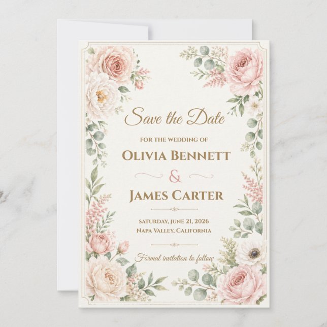 Convites Rosa Floral Personalizado em Aquarela (Frente)