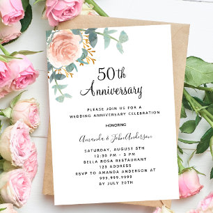 Convites Rosa floral rosa 50º aniversário de casamento de l