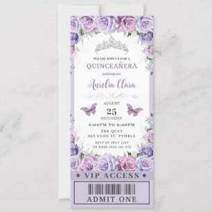 Convites Rosa Floral Roxo Quinceañera Docinho 16 VIP