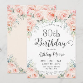 Convites Rosa Floral Suave 80 Verde Aniversário