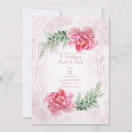 Convites Rosa Floral Verde Água-tinta Casamento