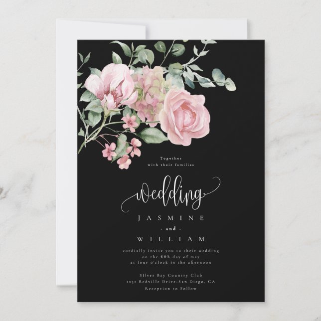 Convites Rosa Floral Wedding (Frente)