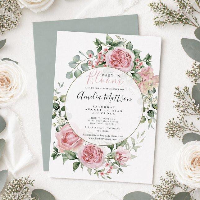 Convites Rosa Flores Baby in Bloom Chá de Bebê (Blush Pink Floral Baby in Bloom Baby Shower Invitation)