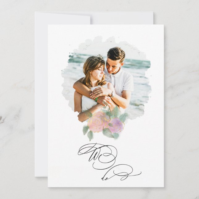 Convites *~* ROSA Flower PHOTO RSVP + QR AR6 Wedding Invit (Frente)