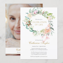 Convites Rosa Foto Floral Celebração da Vida Funeral