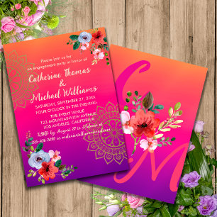 Convites Rosa Fuchsia Laranja Roxo Floral Vibrante e Ousado