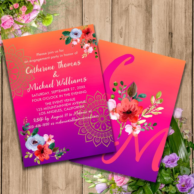Convites Rosa Fuchsia Laranja Roxo Floral Vibrante e Ousado (Criador carregado)