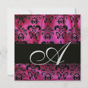 Convites ROSA FÚCSIA PRETO TECIDO DAMASCO MONOGRAMA Prata